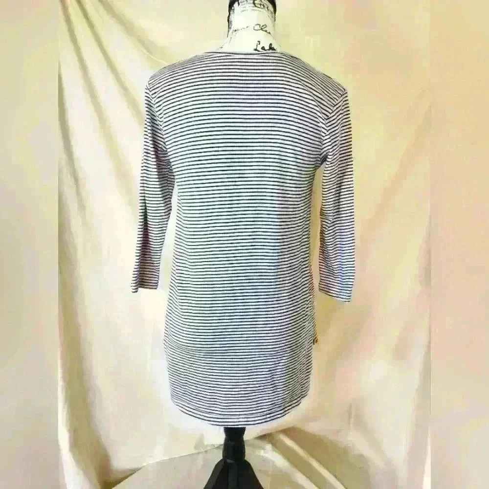 Striped Long Sleeve Tunic Top - Women's Size Large, Light Pink with Blue Stripes - Picture 3 of 5